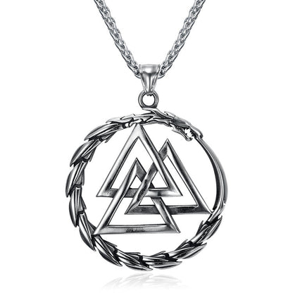 Viking Rune Cross Triangle Stainless Steel Pendant Necklace