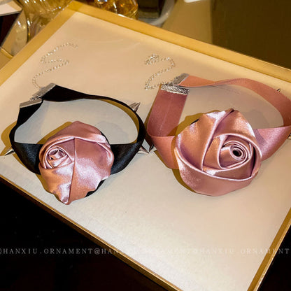 Fabric Rose Studded Punk Necklace