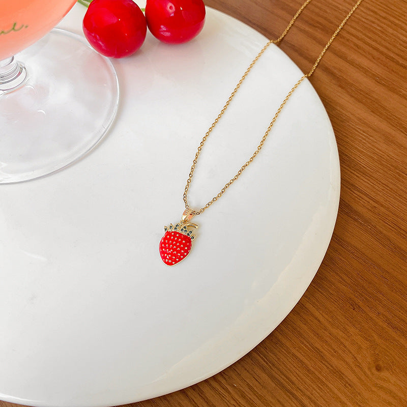 Sweet Strawberry Niche High-grade Titanium Steel Necklace