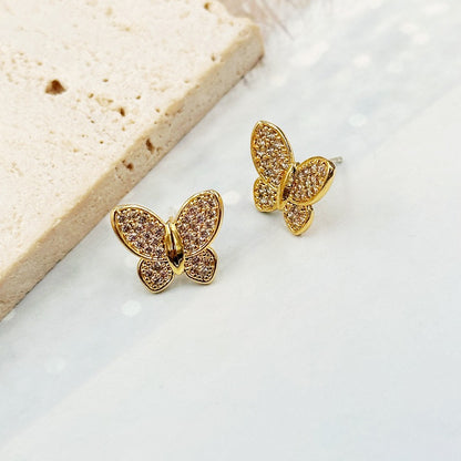 Silver Needle Butterfly Zircon Earrings