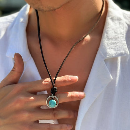 Men's Retro Turquoise Leather Necklace