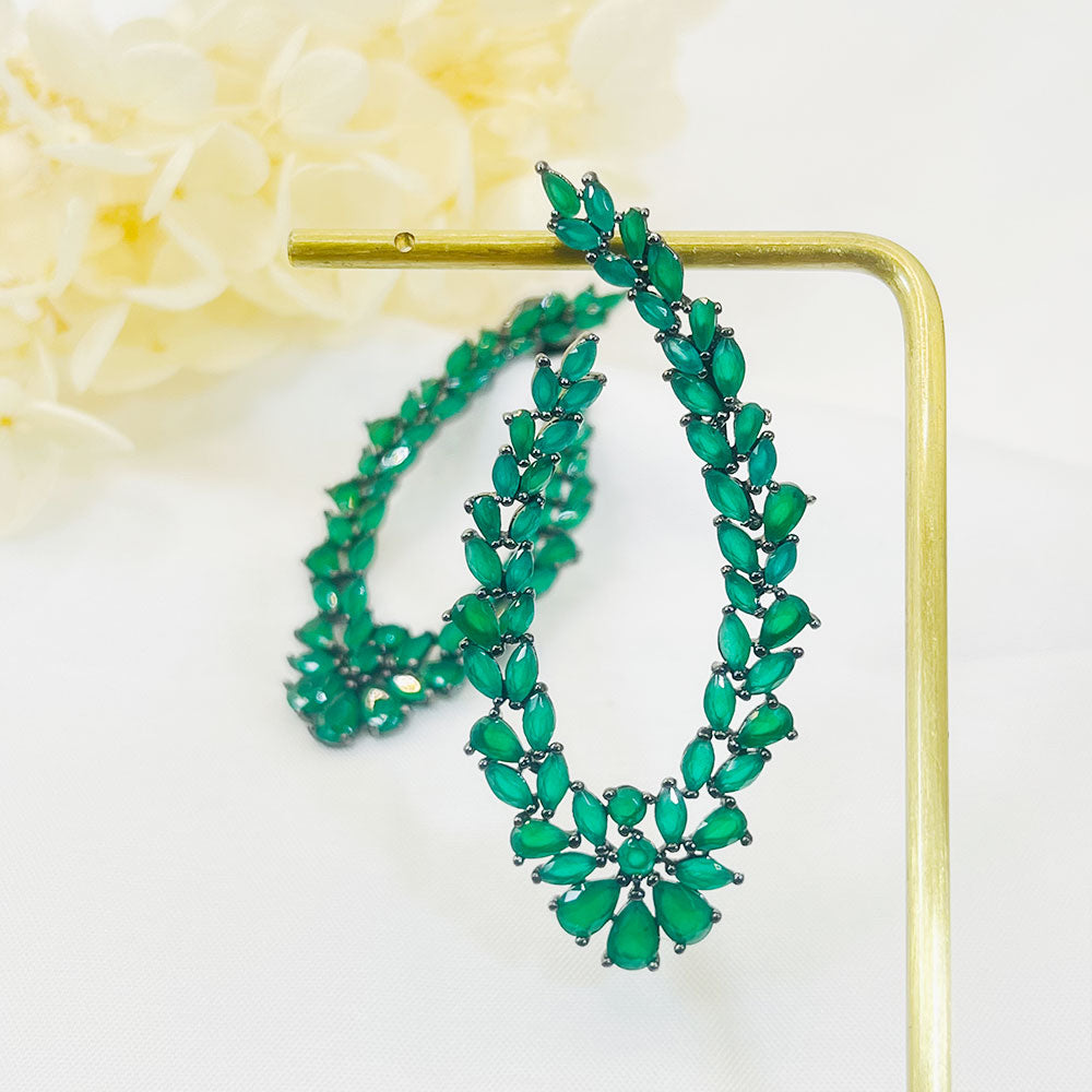 Oval Wheat Ears Green Zircon Earrings
