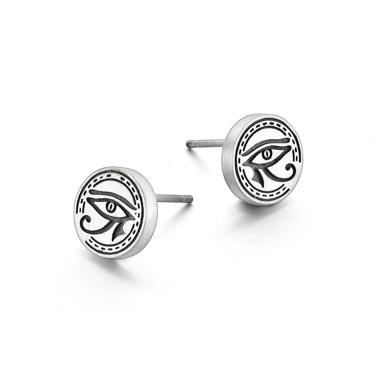 Round Eye Of Horus Sterling Silver Stud Earrings