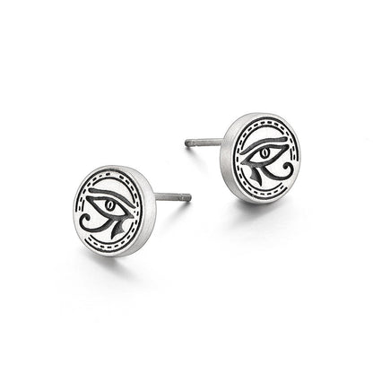 Round Eye Of Horus Sterling Silver Stud Earrings
