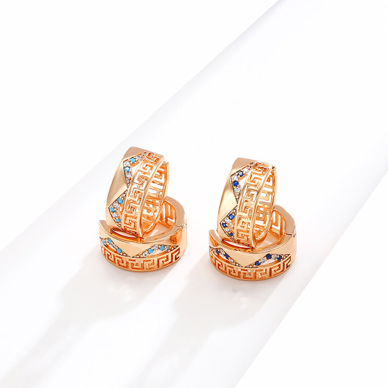 K-plated Gold-plated Zircon Pattern Earrings