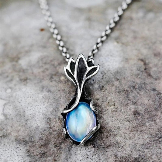 Vintage Lotus Flower Moonstone Necklace