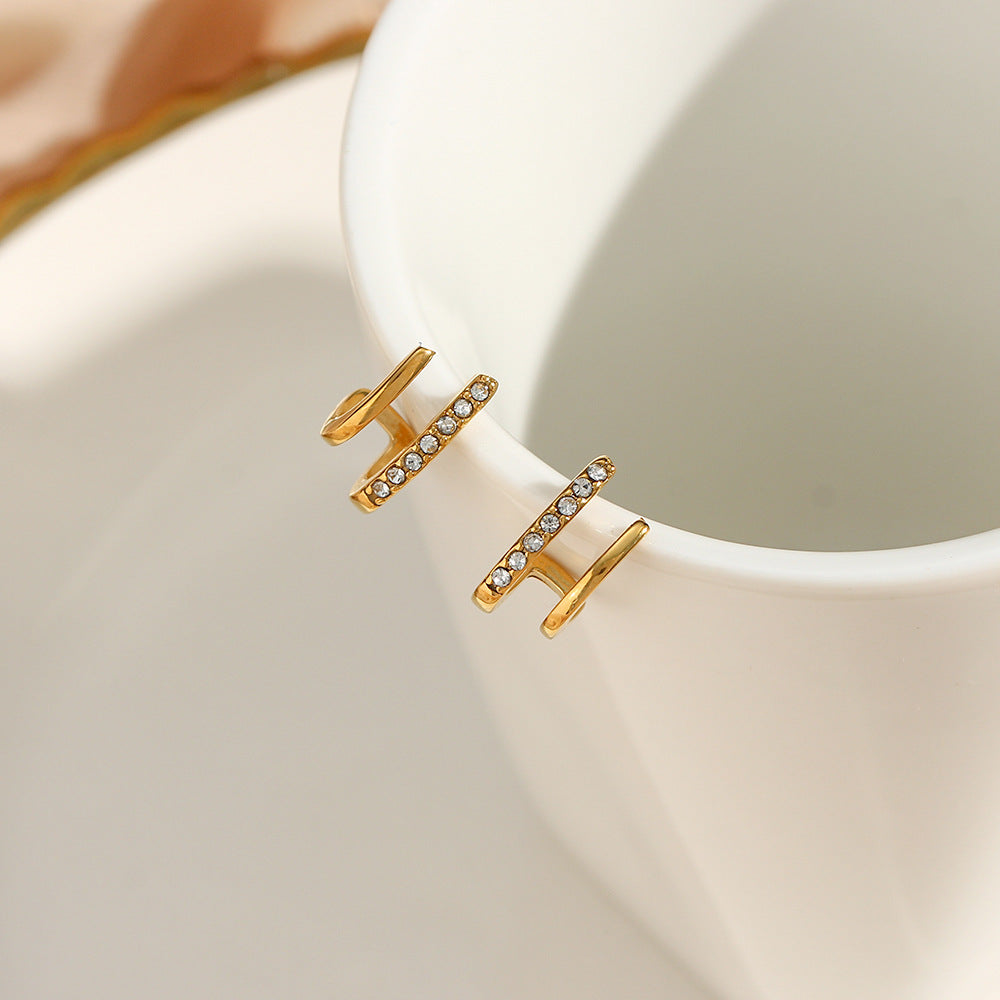 Stainless Steel Mini Double Zirconium Stud Earrings