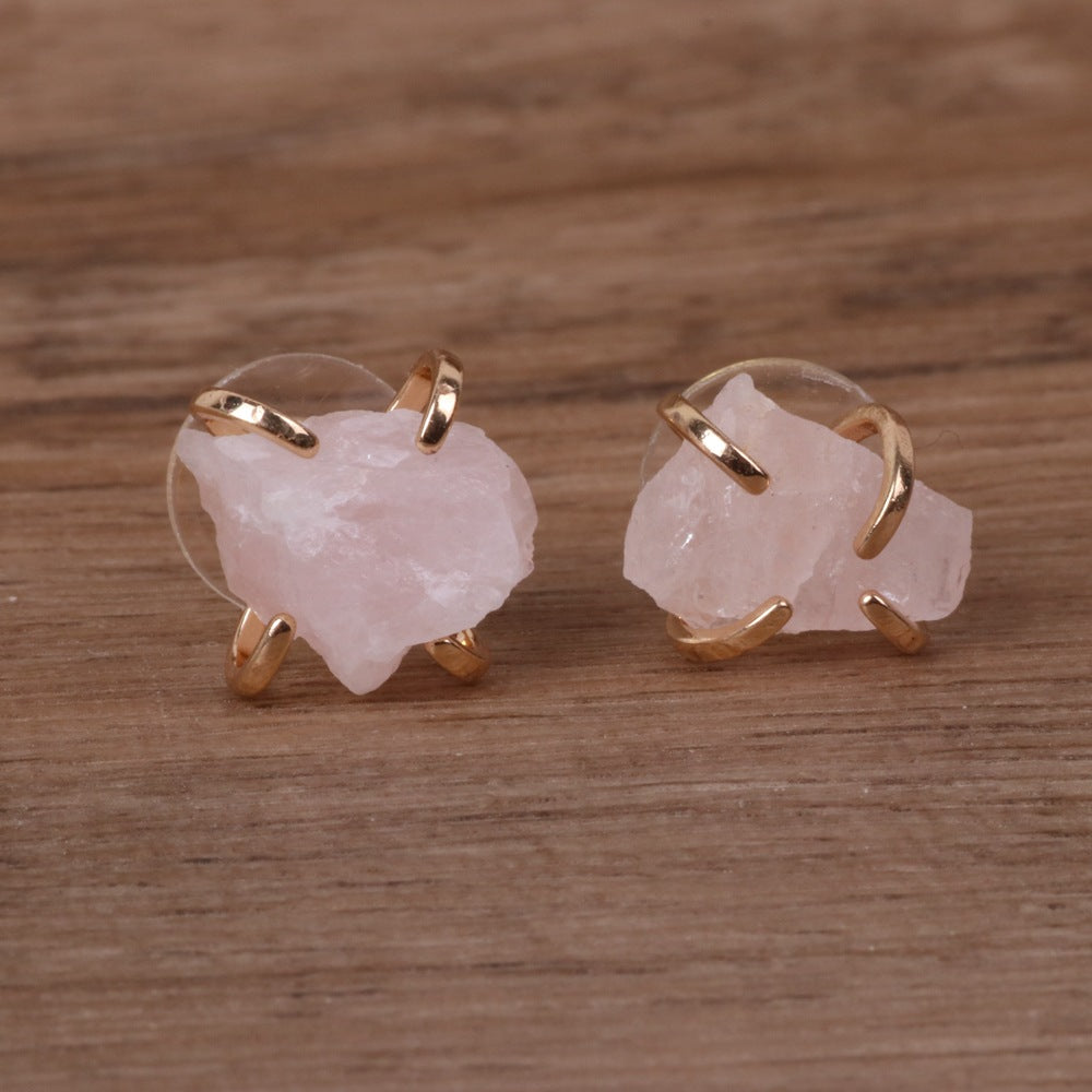 Vintage Pink Crystal Tianhe Stone Obsidian Earrings