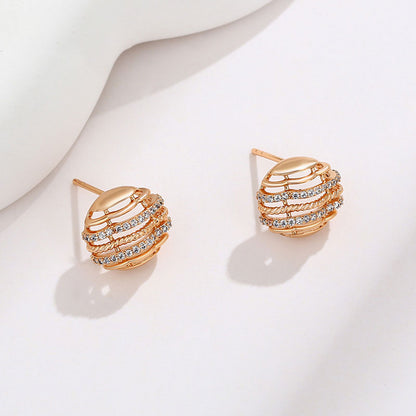 K Gold-plated Mesh Round Zirconium Stud Earrings