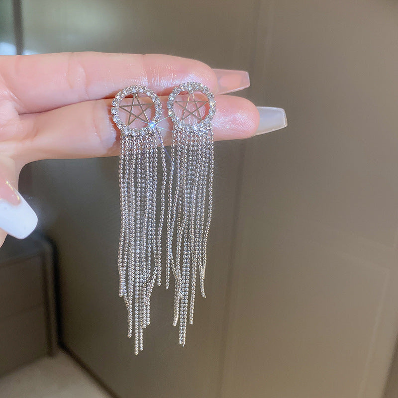 Cute Full Stones Wings Star & Triangle Tassel Earrings