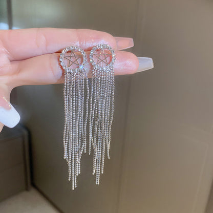 Cute Full Stones Wings Star & Triangle Tassel Earrings