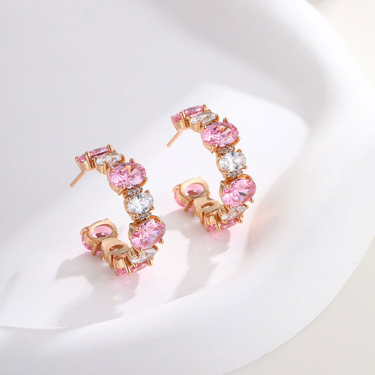 Vintage C-shaped Zircon Hoop Earrings