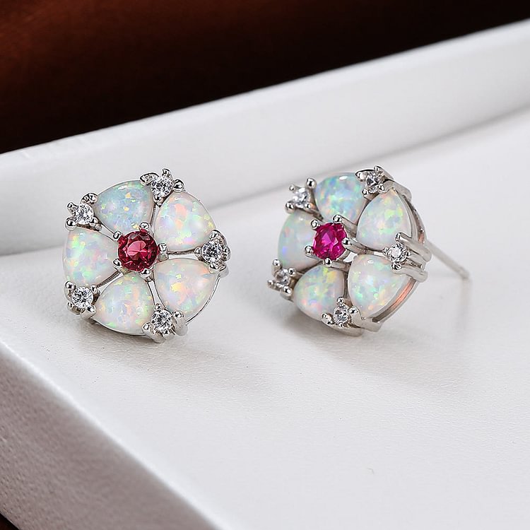 Opal Flower Shaped Earrings