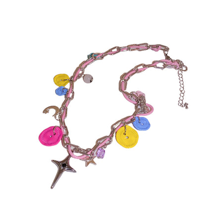 Irregular Button Star-moon Necklace