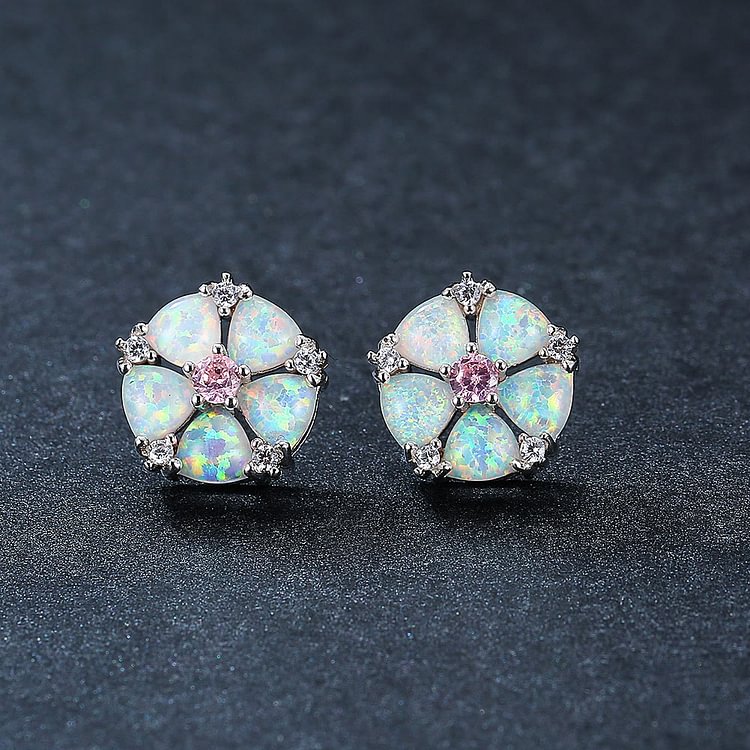 Opal Flower Shaped Earrings