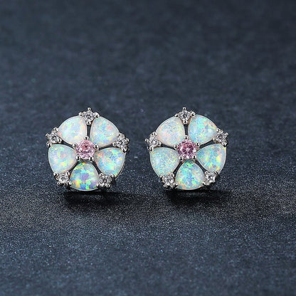 Opal Flower Shaped Earrings