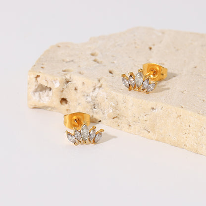 Stainless Steel Inlaid White Zircon Earrings with Opposite Sides