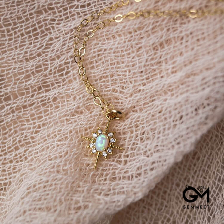 Opal White Zircon Northstar Dainty Star Necklace