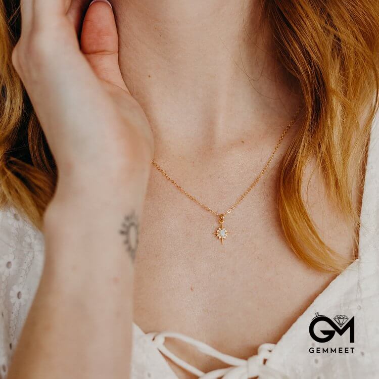 Opal White Zircon Northstar Dainty Star Necklace
