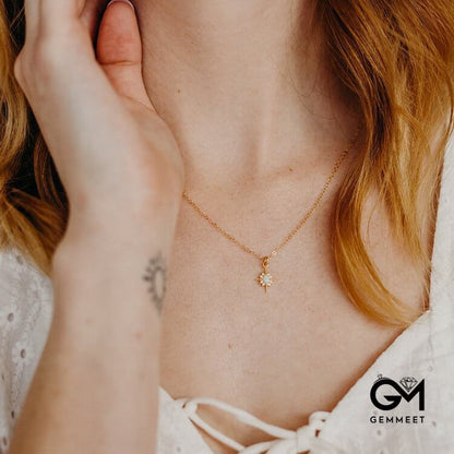 Opal White Zircon Northstar Dainty Star Necklace