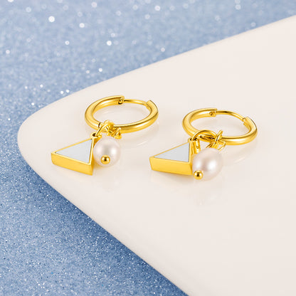 Simple Temperament Titanium Steel All-match Triangle Pearl Earrings