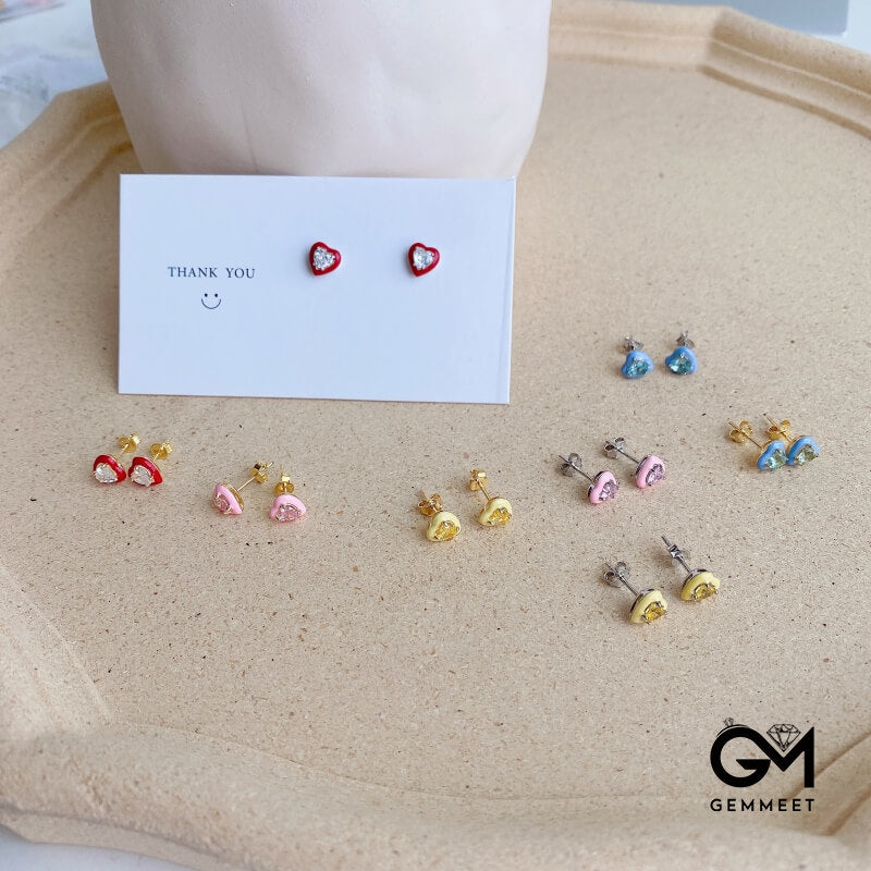 S925 Sterling Silver Yellow Heart Rubber Earrings