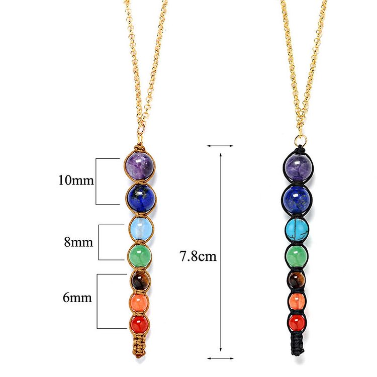 Chakra Colorful Stones Healing Rope Chain Necklace