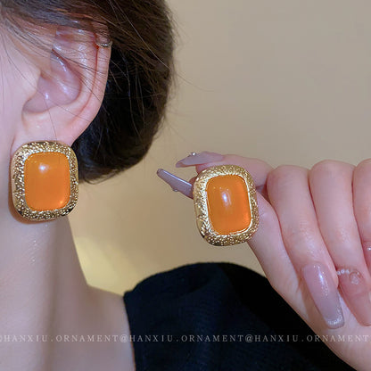 Silver Pin Square Resin Pleated Earrings