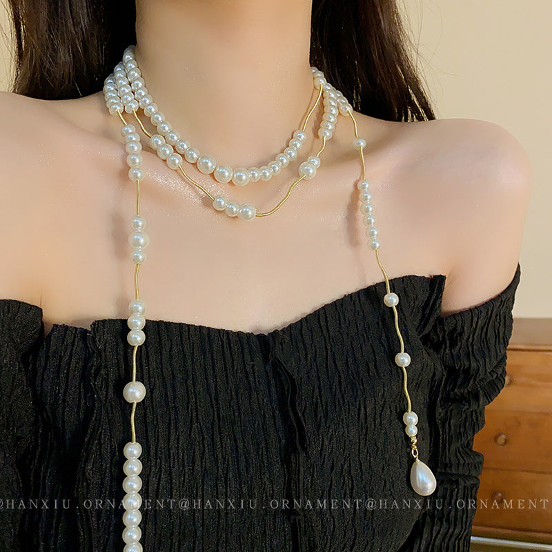 Multi-layer Zircon Pearl Saturn Necklace
