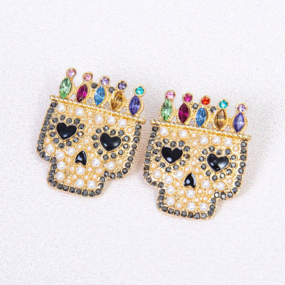 New Alloy Pearl Color Diamond Halloween Skull Earrings Trendy Personality Earrings