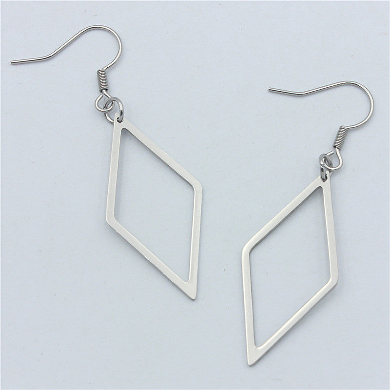 Stainless Steel Geometric Cutout Diamond Earrings