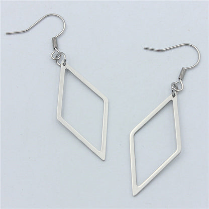 Stainless Steel Geometric Cutout Diamond Earrings