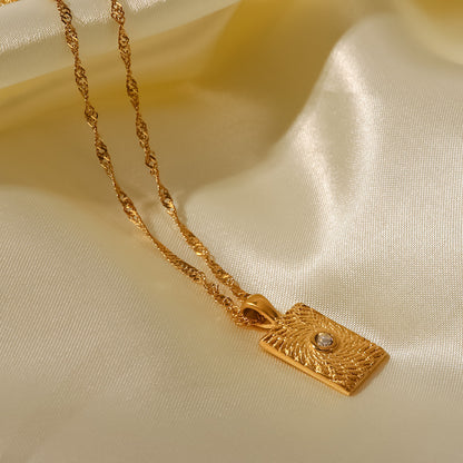 Spiral Stainless Steel Square Pendant Necklace