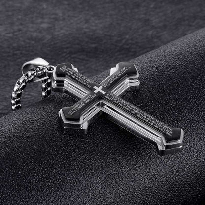Layered Bible Cross Titanium Steel Pendant Necklace