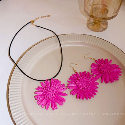 Laffia Flower Woven Rope Necklace
