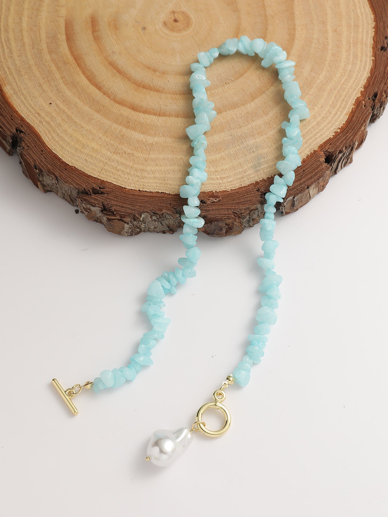 Light Blue Irregular Full Stones Link Necklace