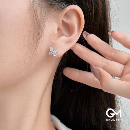 S925 Silver Pear-shaped Horse Eye Spliced Butterfly Stud Earrings