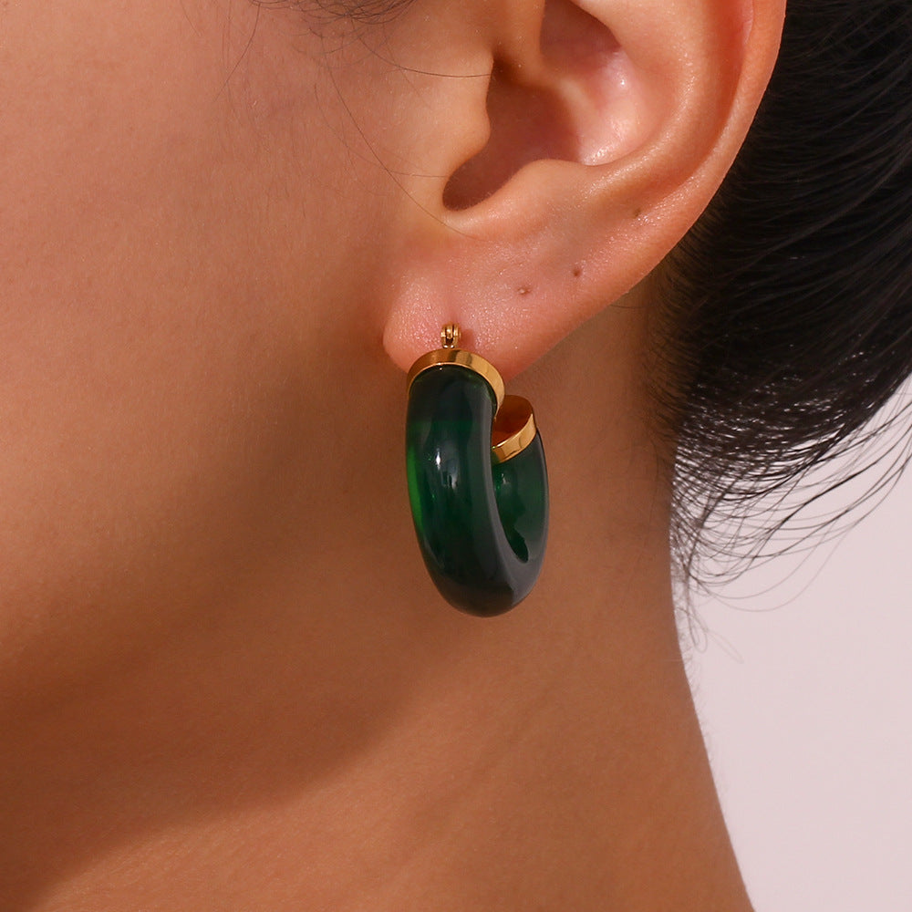 Stainless Steel Acrylic Ring Tube C-shaped Earrings
