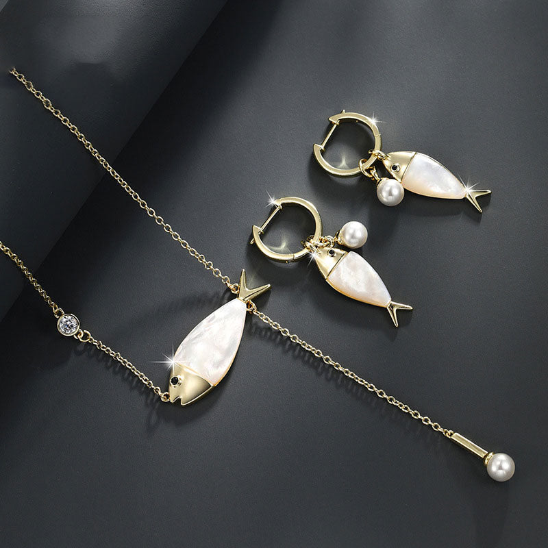 Mother-of-pearl Earrings and Necklace Set Light Luxury Niche Design High