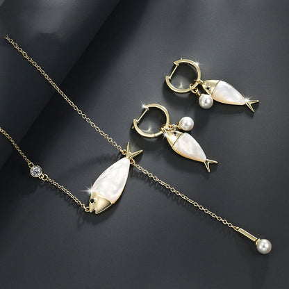 Mother-of-pearl Earrings and Necklace Set Light Luxury Niche Design High