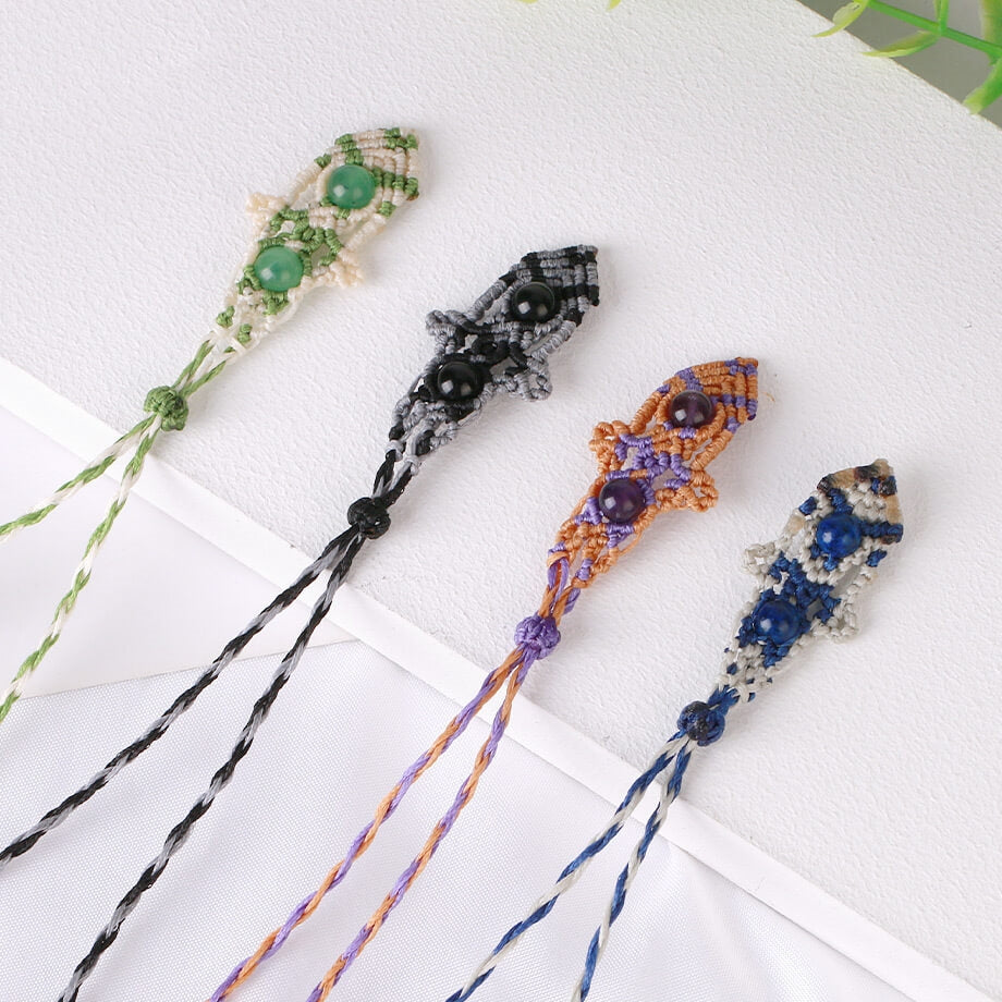 White Crystal Hanging Braided Rope Pendant