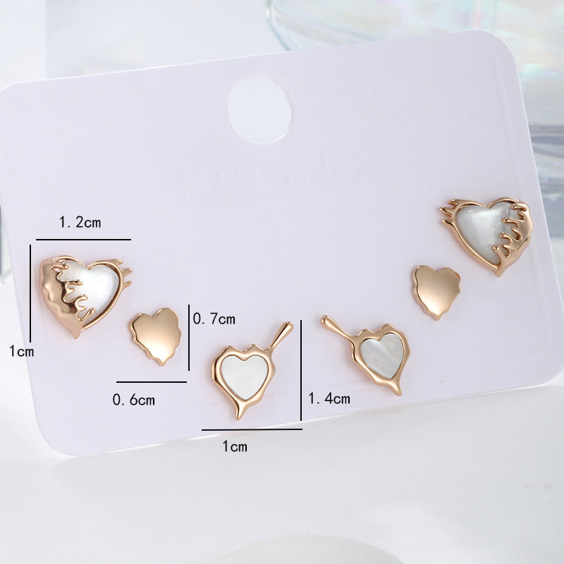 Lava Heart Three Pairs of Earrings Set for Women