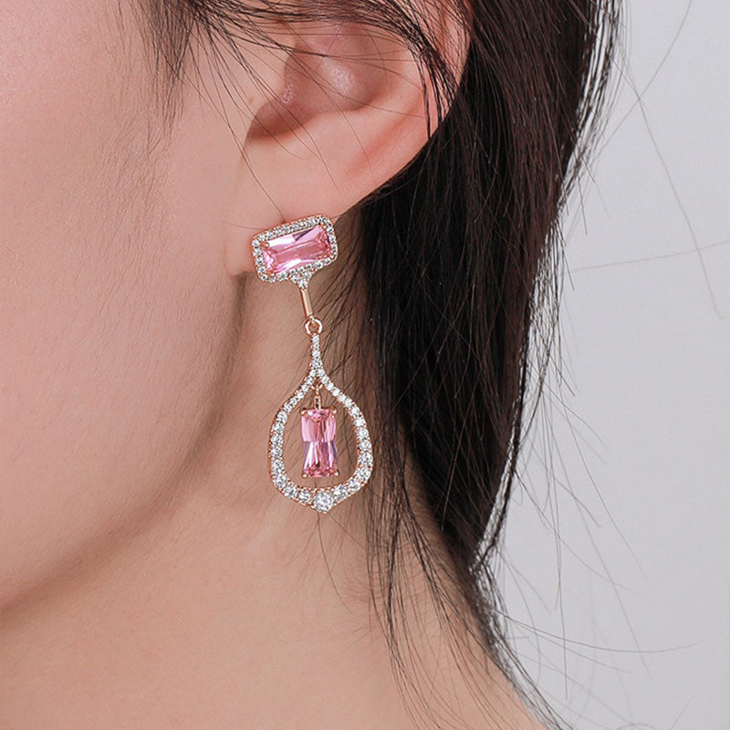 Rectangular High-end French Niche Light Luxury Zircon Earrings