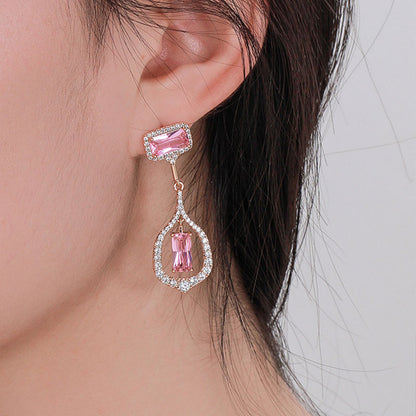 Rectangular High-end French Niche Light Luxury Zircon Earrings