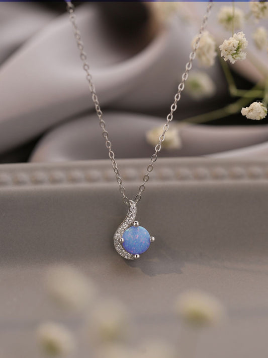 S925 Drip Round Opal Full Stones Necklace