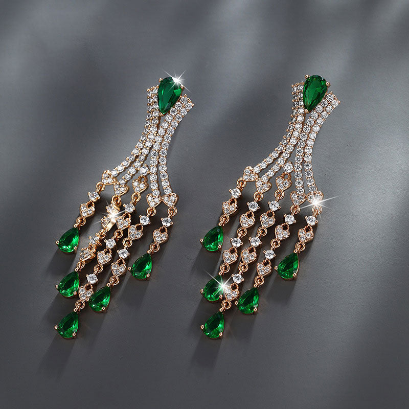 Chinese Tassel Inlaid Colorful Zircon Earrings