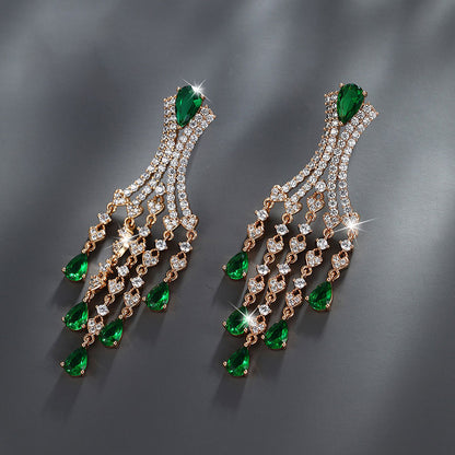 Chinese Tassel Inlaid Colorful Zircon Earrings