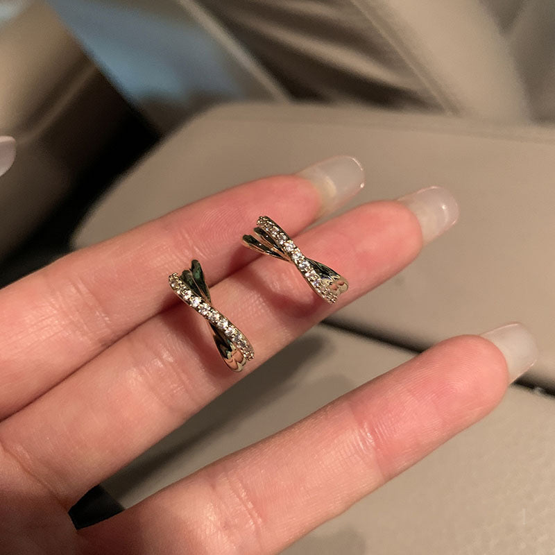 Gold Zircon Geometric Cross Earrings