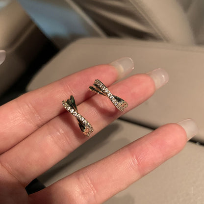 Gold Zircon Geometric Cross Earrings