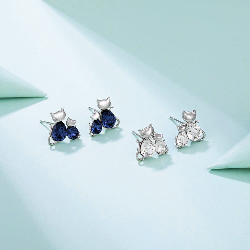 Cute Crystal Kitten Earrings for Women